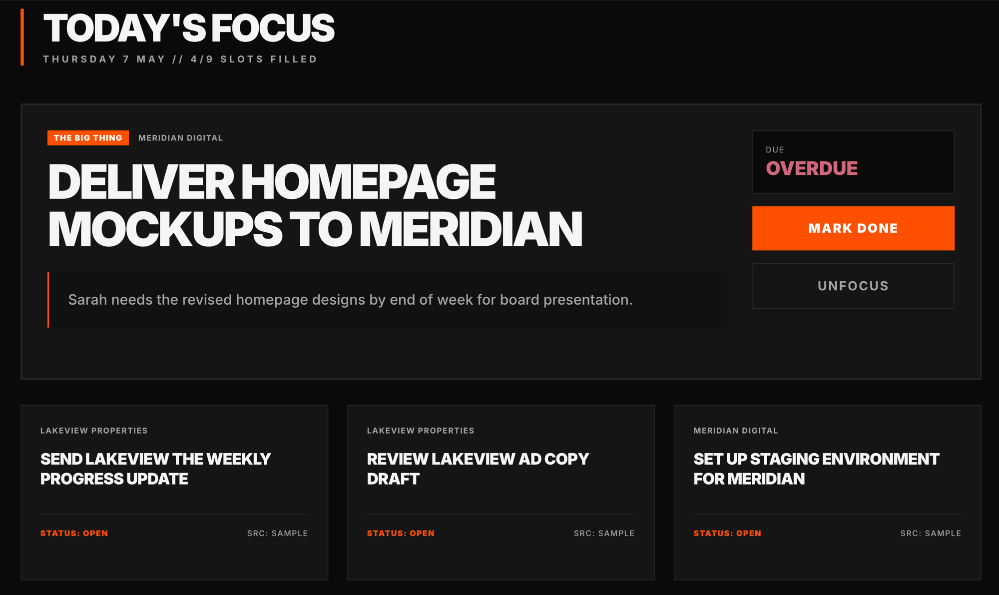 Today's Focus — Really Focus commitments view